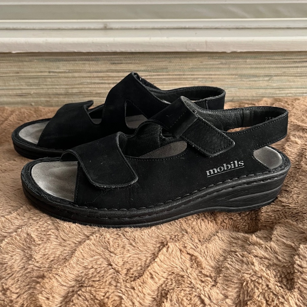 Mephisto Mobils Hand Made Black Walking Sandal Size 38 - Picture 2 of 13